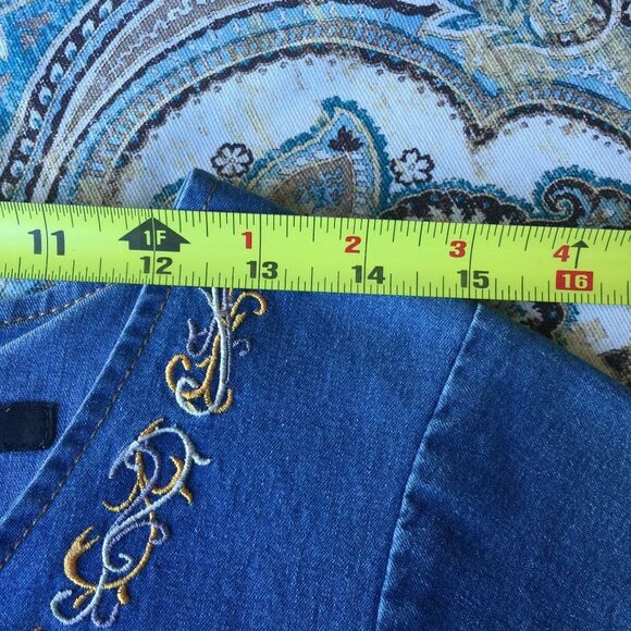 Starwear Jeans Denim Mini Dress Vintage Embroidered Laced Neckline Side Zipper S - Picture 10 of 16